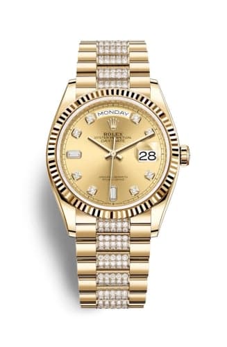 Rolex Day-Date 36 Yellow Gold / Fluted / Champagne-Diamond / President-Diamond