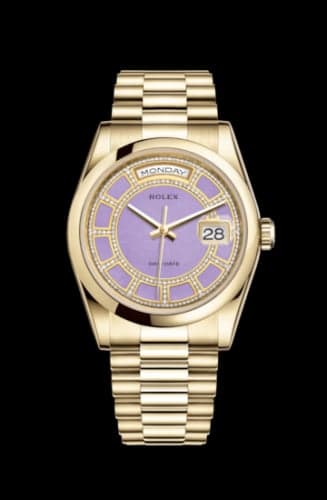 Rolex Day-Date 36 Yellow Gold Domed / President / Lavender Carousel