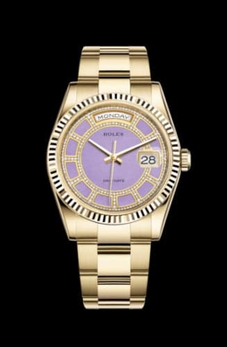 Rolex Day-Date 36 Yellow Gold Fluted / Oyster / Lavender Jade Carousel