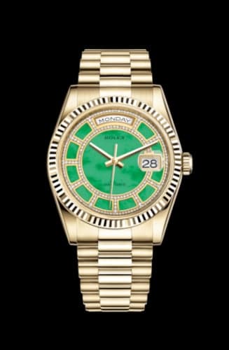 Rolex Day-Date 36 Yellow Gold Fluted / President / Green Jade Carousel