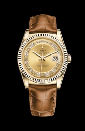Rolex Day-Date 36 Yellow Gold Fluted / Strap / Champagne Diamonds