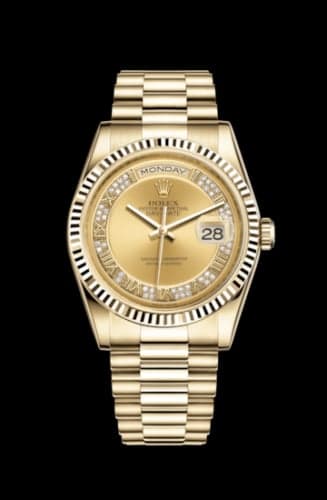 Rolex Day-Date 36 Yellow Gold Fluted / President / Champagne Diamonds