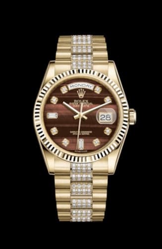 Rolex Day-Date 36 Yellow Gold Fluted / President Diamonds / Bull's Eye