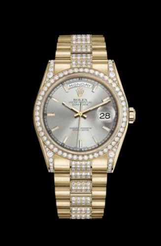Rolex Day-Date 36 Yellow Gold Diamonds / President Diamonds / Silver