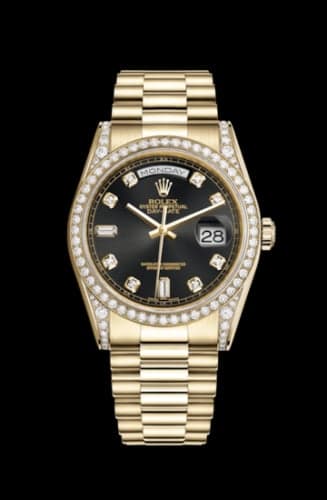 Rolex Day-Date 36 Yellow Gold Diamonds / President Diamonds / Black Diamond