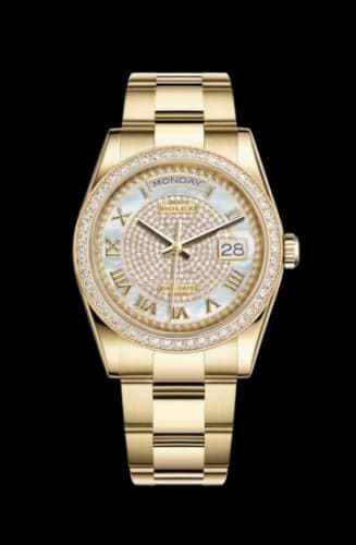 Rolex Day-Date 36 Yellow Gold Diamonds / Oyster / Paved Roman