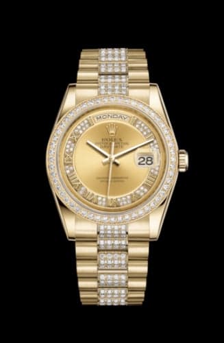 Rolex Day-Date 36 Yellow Gold Diamonds / President Diamonds / Champagne Roman