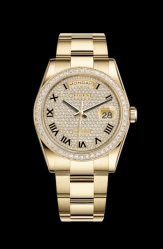 Rolex Day-Date 36 Yellow Gold Diamonds / Oyster / Paved Roman
