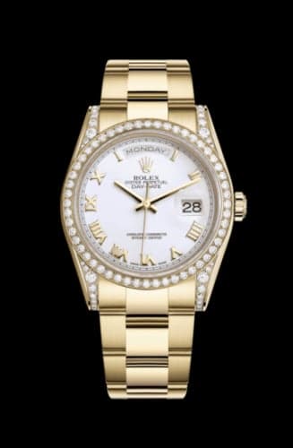 Rolex Day-Date 36 Yellow Gold Diamonds / Oyster / White Roman