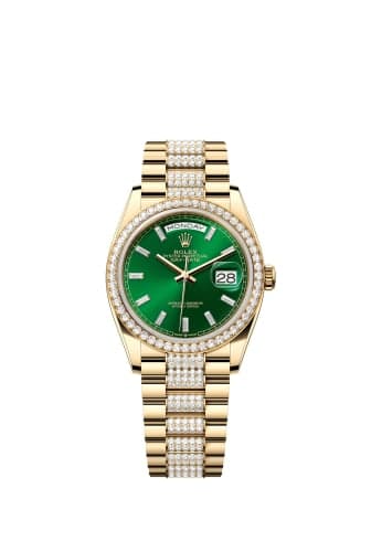 Rolex Day-Date 36 Yellow Gold - Diamond / Bright Green - Baguette / President - Diamond