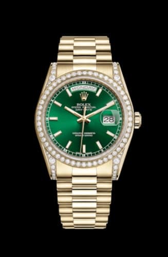 Rolex Day-Date 36 Yellow Gold Diamonds / President / Green