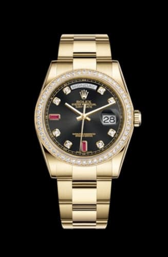 Rolex Day-Date 36 Yellow Gold Diamonds / Oyster / Black Diamonds Rubies