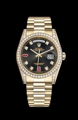 Rolex Day-Date 36 Yellow Gold Diamonds / President / Black Diamonds Rubies