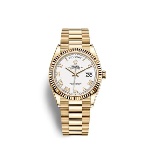 Rolex Day-Date 36 Yellow Gold / Fluted / White - Roman / President