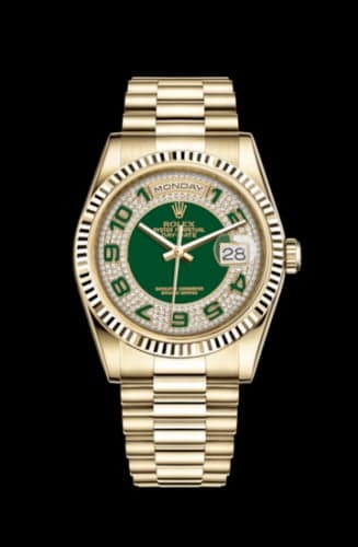 Rolex Day-Date 36 Yellow Gold Fluted / President / Green Paved