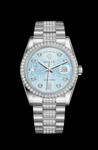 Rolex Day-Date 36 Platinum Diamonds / President Diamonds / Ice Blue Computer
